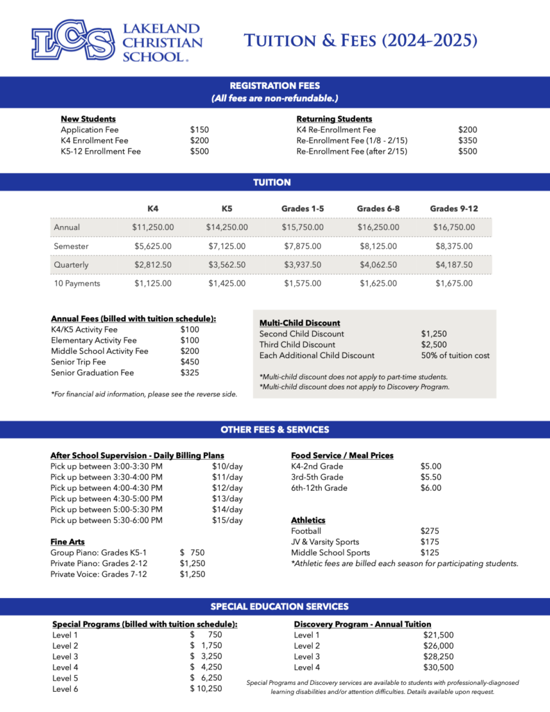 Tuition & value Lakeland Christian School